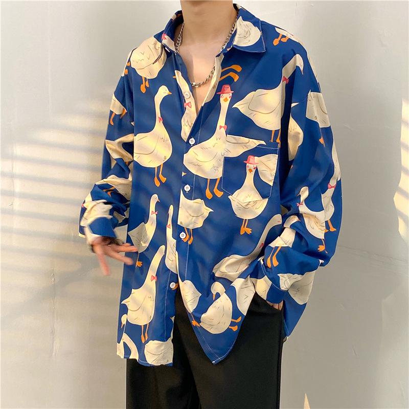 Unisex Thai Vintage Floral Long-Sleeve Shirt, Loose Fit for Street Dance, Spring/Autumn