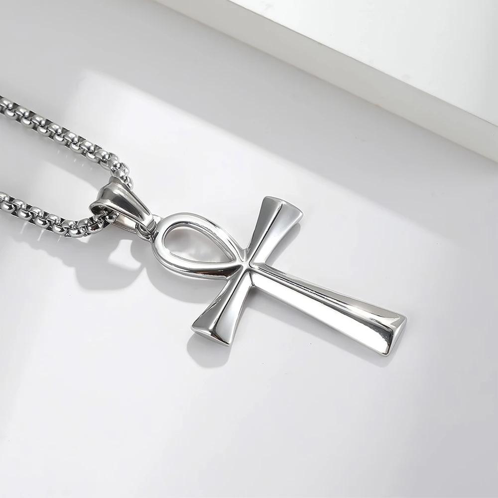 Necklace Vintage Pendant Amulet Talisman Ankh Cross Men Women Stainless Steel Egypt Egyptian Key Life Religious Jewelry Gift