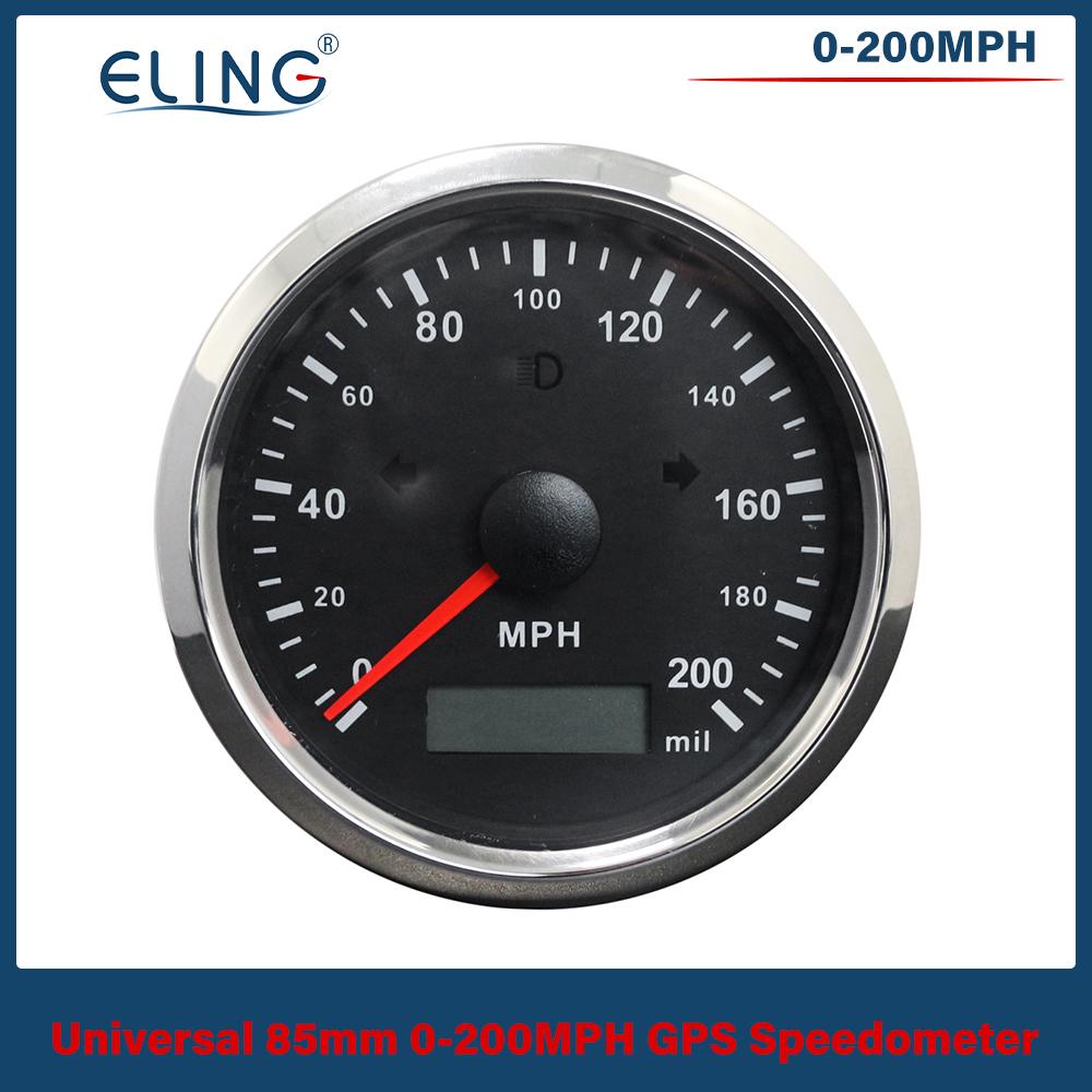 ELING 85mm GPS Speedometer 0-125MPH 0-160MPH 0-200MPH Odometer Left Right High Beam with Red Yellow Backlight for Auto Truck RV