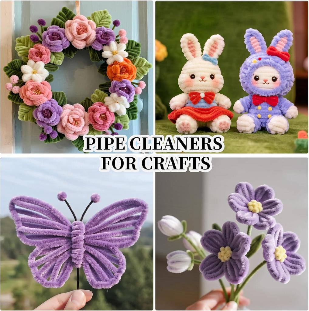 321 Pcs Pipe Cleaners Craft , 300pcs Colorful Pipe Cleaners , for DIY Flower Making Kit with 20pcs Flower Stems, 1pc Tape
