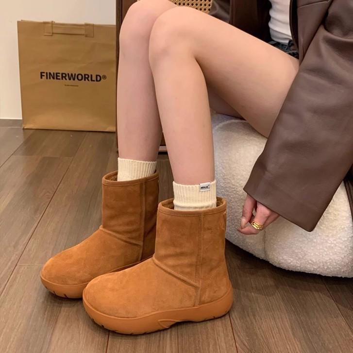 thick-soled snow boots women s winter British wind short boots piled and thickened warm round head sleeve cotton shoes 35