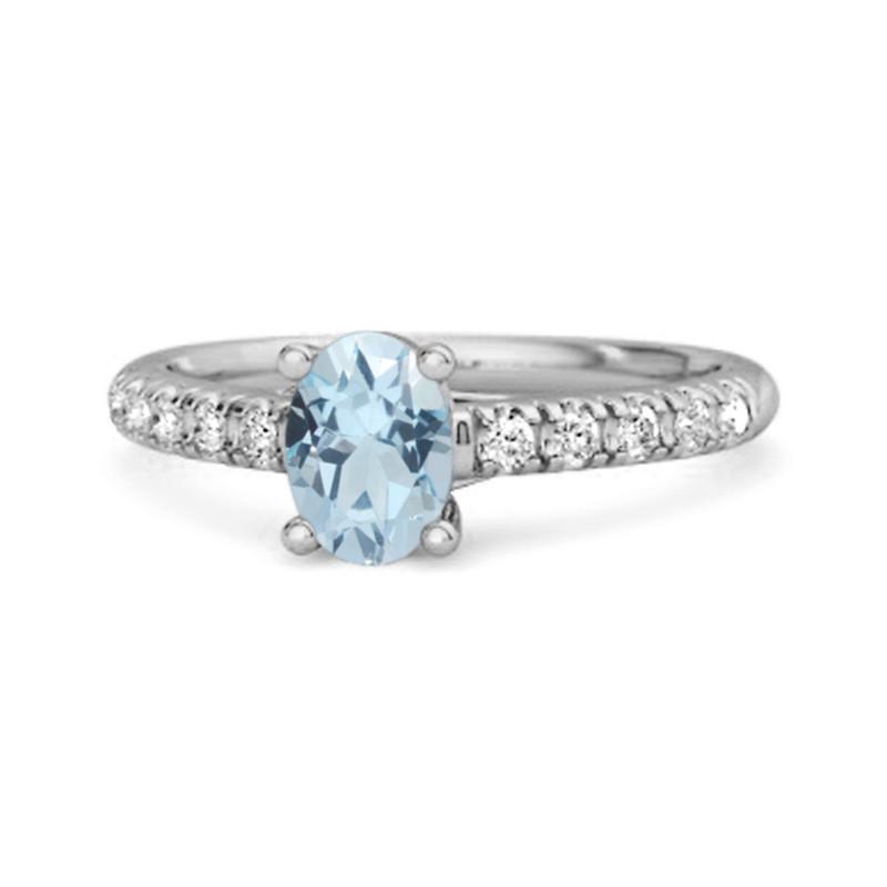 

Blue Topaz Pave Band with White CZ Accents Ring - 925 Sterling Silver 6.5 біле золото кольору