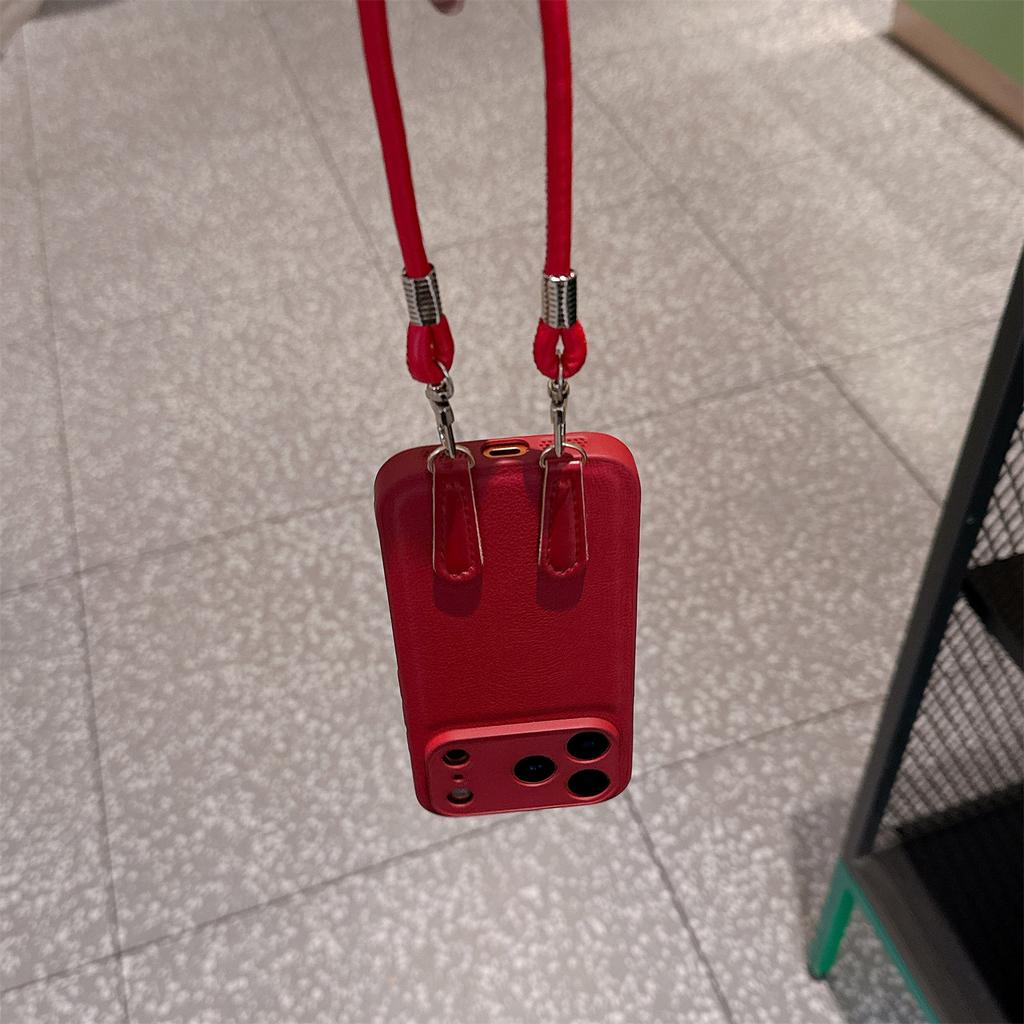 For iPhone 17 Pro Case TPU PU Leather PC Anti-drop Phone Back Cover with Wrist Strap