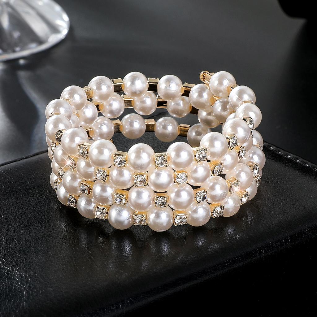 Bridal jewelry full diamond stretch bracelet, multi-layer pearl rhinestone winding spiral bracelet bracelet