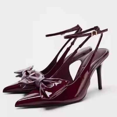 Spring Sexy Butterfly-knot Slingbacks Ankle Buckle Strap Woman Pumps Sandals Pointed Toe Thin Heels Party Prom Shoes