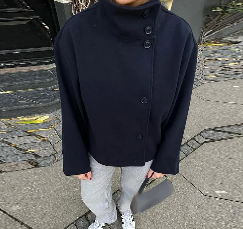 Elegant Women's Short Stand-Up Collar Wool Coat