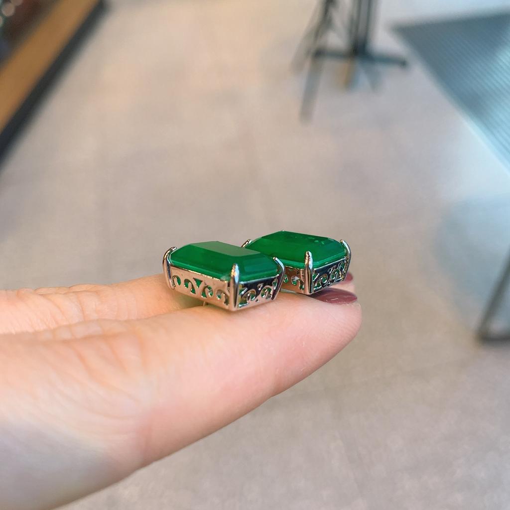 Transmisión en Vivo de TikTok Transfronteriza Collar de Zirconia Esmeralda Pendientes Colgante Rectangular Luz Verde Palaiba