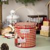 2pcs Decorative Christmas Candy Boxes Handheld Round Bucket Portable Sweets Tins with Handle for Family Gathering