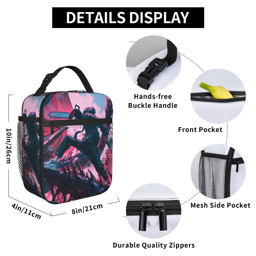 Anime C-Chainsaws Man Insulated Lunch Bag Large Meal Container Thermal Bag Tote Lunch Box Work Outdoor Girl Boy