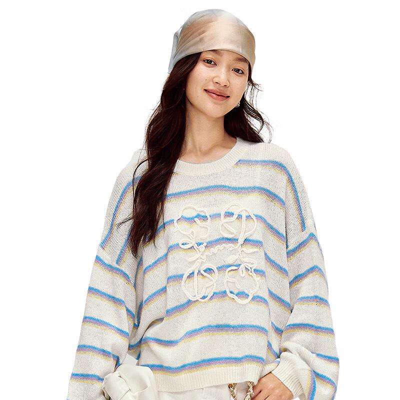 

INMAN Women s Color Block Stripe Embroidered Knit Sweater L