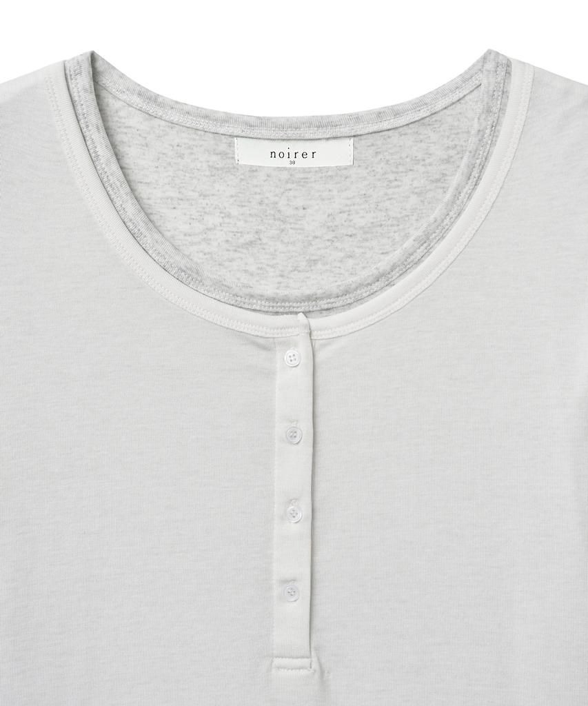 NOIRER FOR WOMAN Layered Henley Neck Half T-Shirt (Ivory)