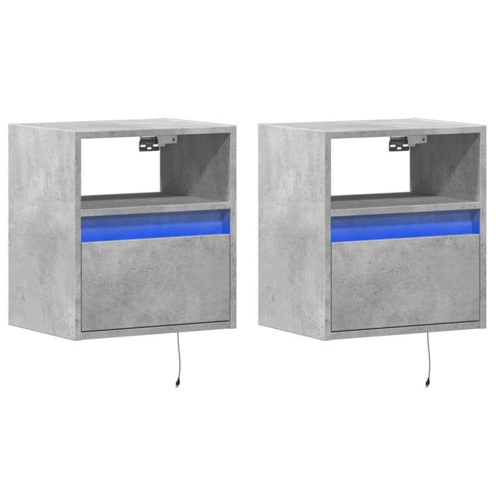 Table de chevet murale - Maison Exclusive - 2 pcs - Gris béton - Lumières LED ajustables