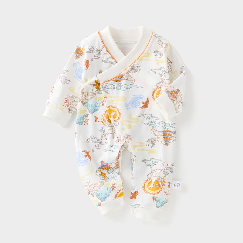 

Baby Kimono Bodysuit - Pure Cotton, Asymmetrical Collar, Lace-up, Soft & Comfortable, All-Season 52cm (2-3.5kg)