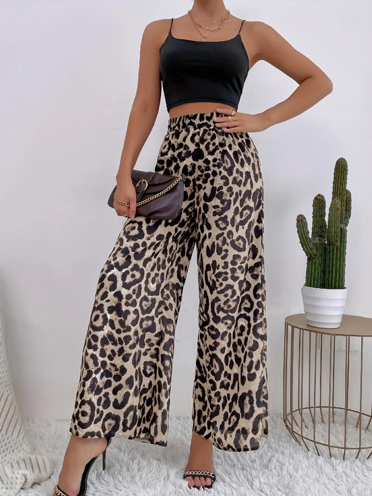 Spring Women's Fashion Classic Leopard Print Elastic Waist Draped Loose Casual Wide-Leg Pants