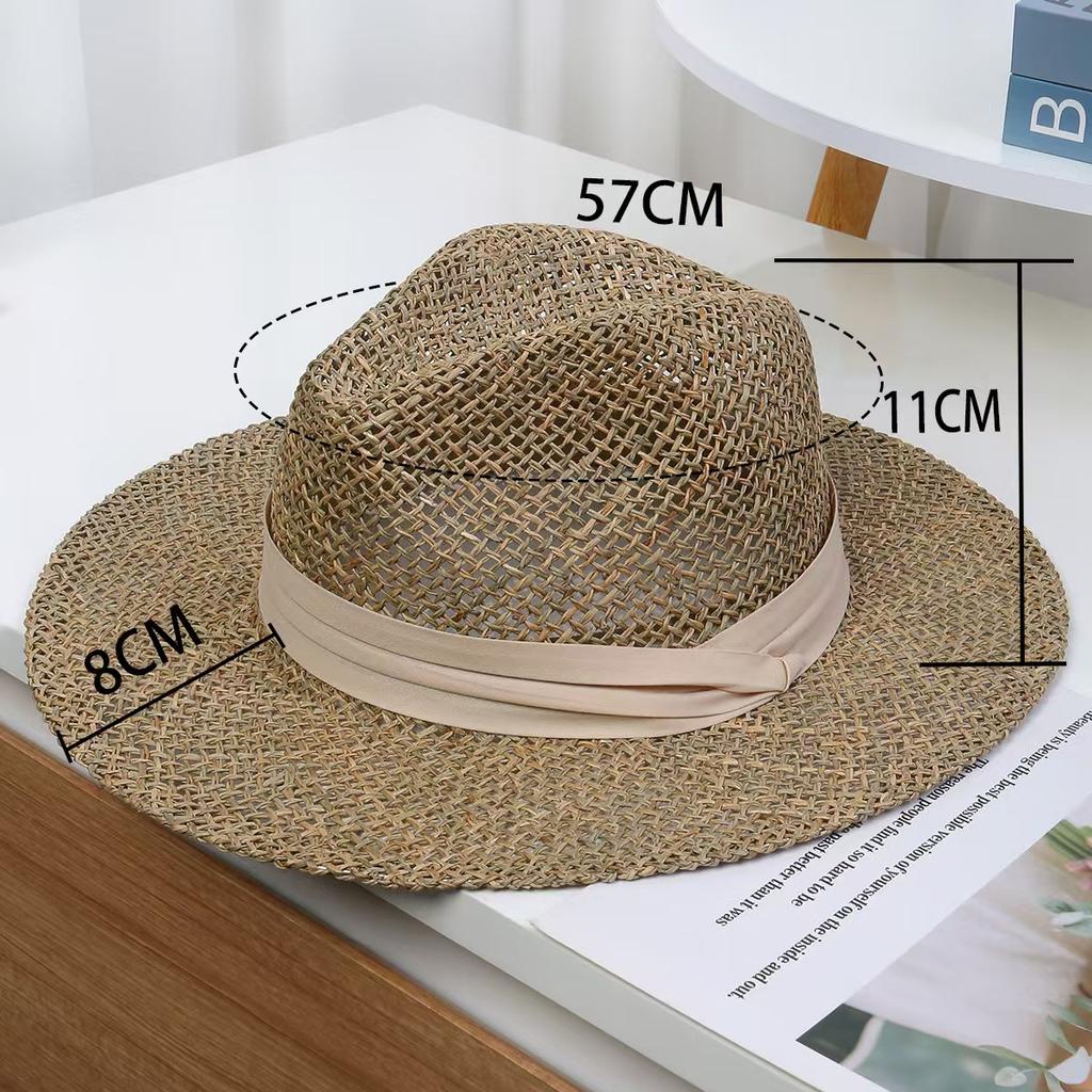 New Trend Summer Wide Brim Straw Hat Chapeau Ladies Panama Sun Hats Boater Black Beach Hat Sombrero Fedora Cowboy Jazz Cap