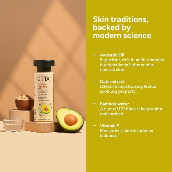 CITTA Soothing Body Milk For Men & Women | Deep Moisturization & SPF | Non-Greasy | Blend of Avocado, Oats & Bamboo Water | 50 Ml