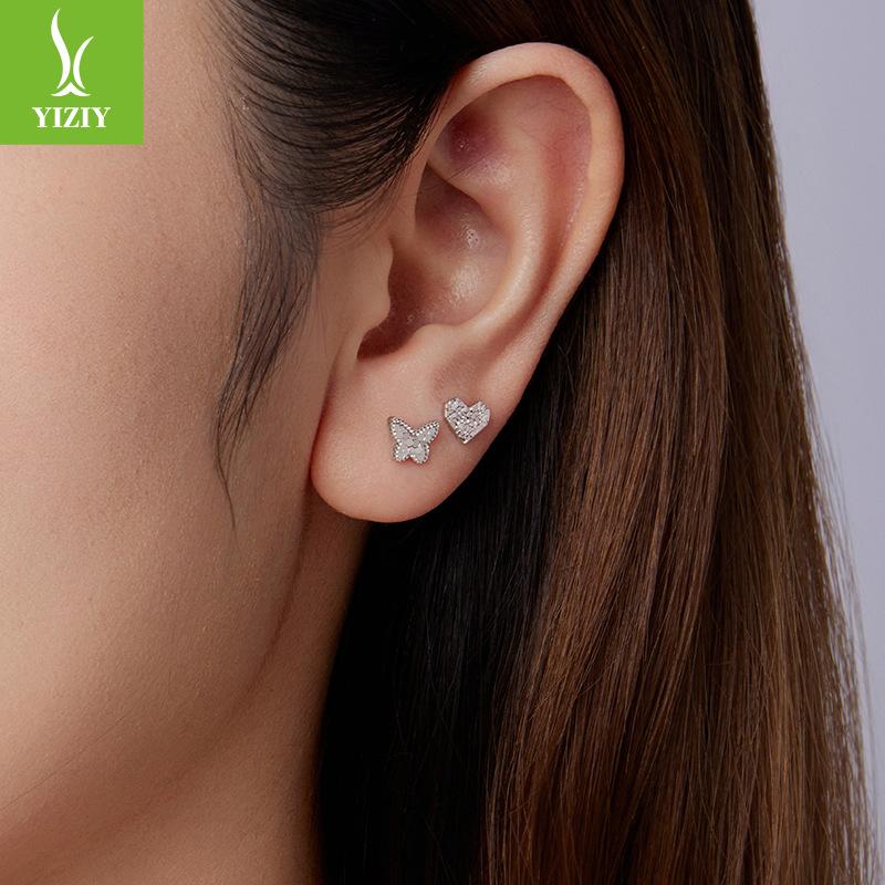 S925 Sterling Silver Sparkling Butterfly Stud Earrings Women'S Sequin Design Plain Silver Stud Earrings