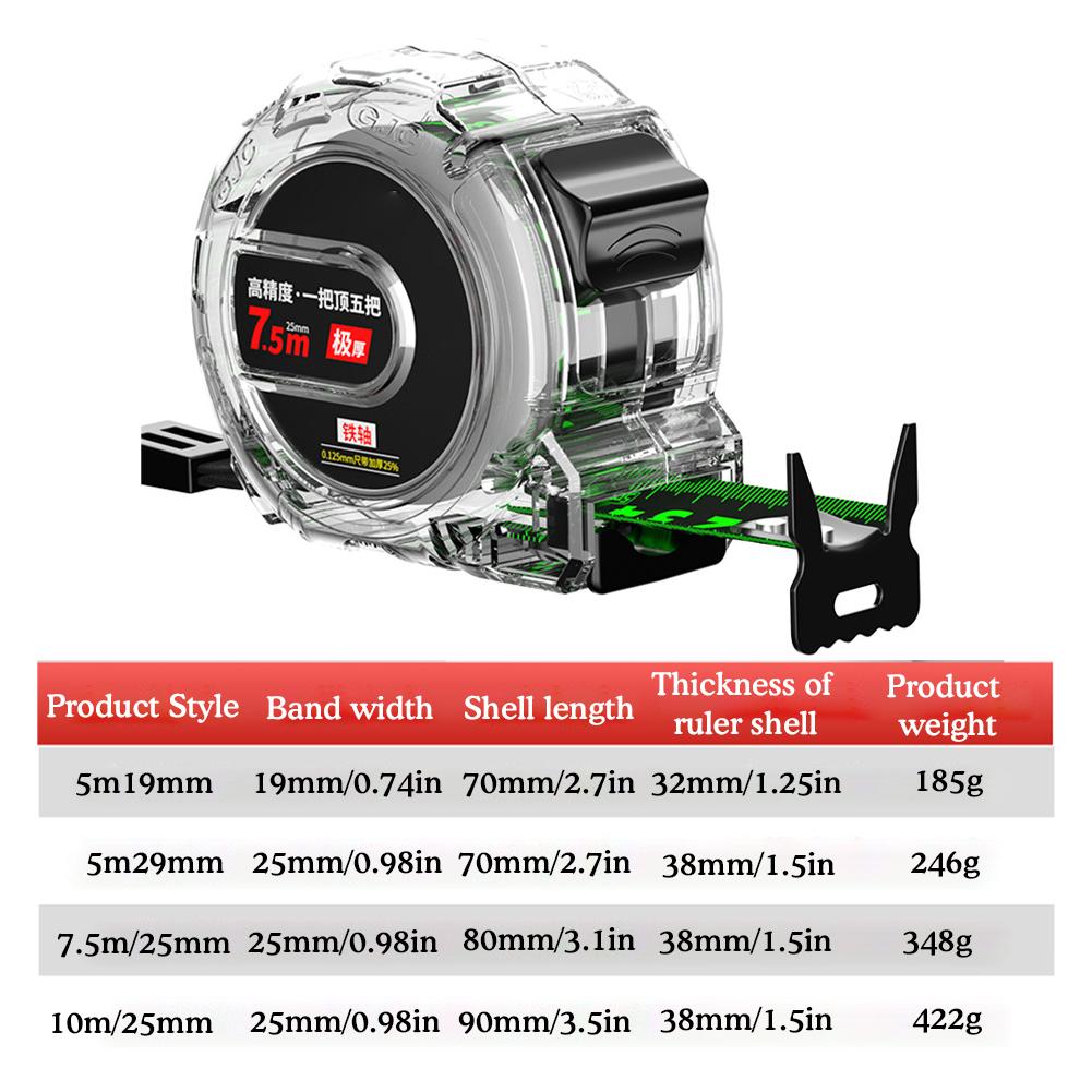 5/7.5/10M bandă de măsurare îngroșată, riglă transparentă pentru prelucrarea lemnului, instrument de măsurare a bandă de măsurare a distanței