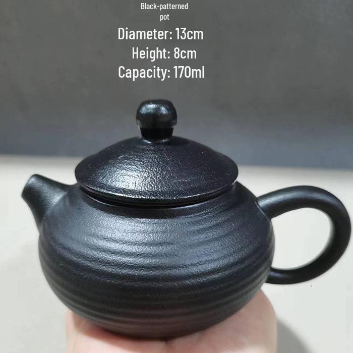 Special Clearance: Black Pottery Teapot Set - Japanese Retro Coarse Ceramic, Anti-Scald, Side Handle, Kung Fu Style