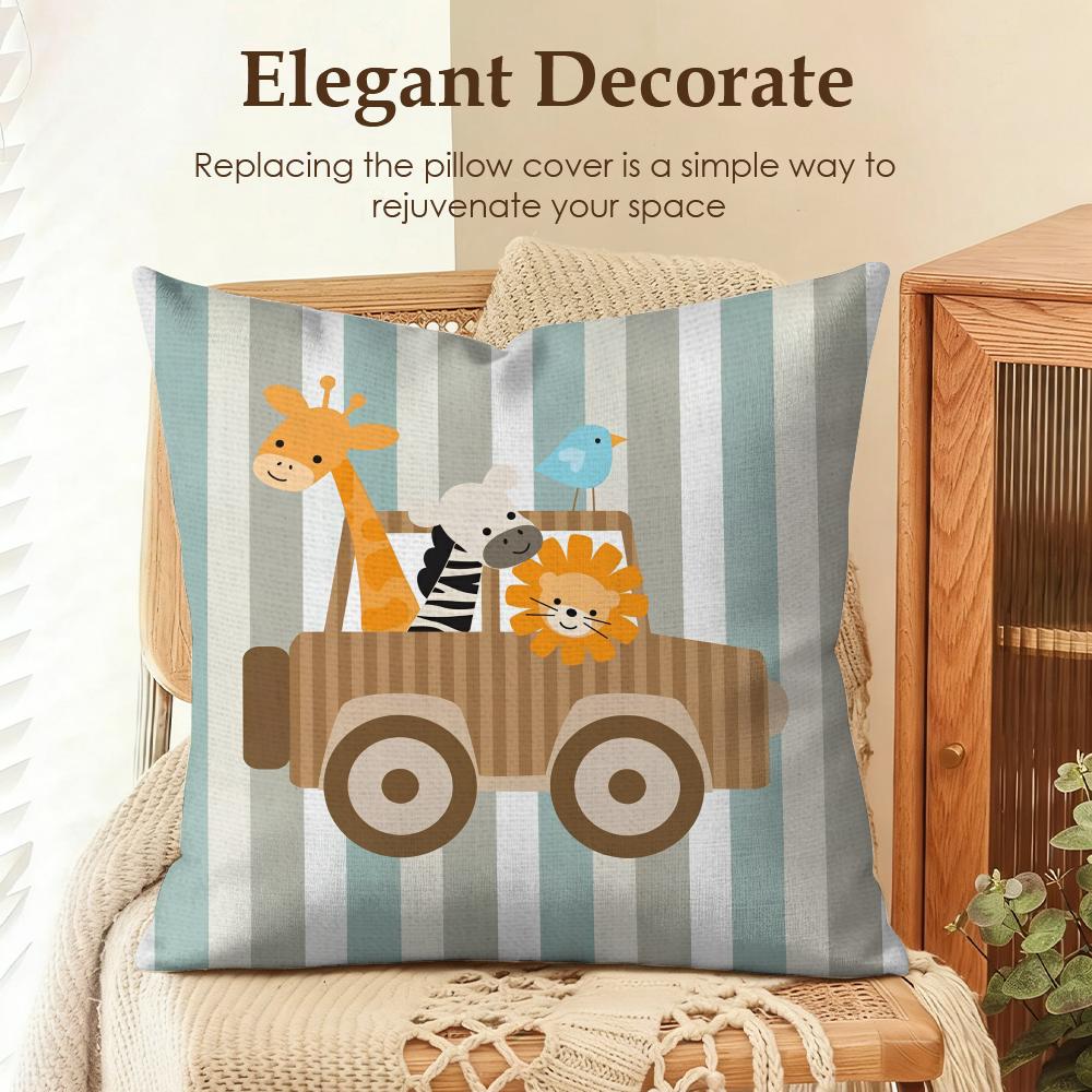 Cute Funny Animal Ins Cartoon Cushion Cover Natural Linen Organic Fabric DoubleSided Printing Sofa Home Decor Gift Pillow Case