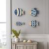 Ocean Themed Bathroom Decorations 4Pcs/Set Wooden Fish Wall Decor, Coastal Style Art, Distressed Handcrafted Art Rustic Blue Ornaments for Beach House