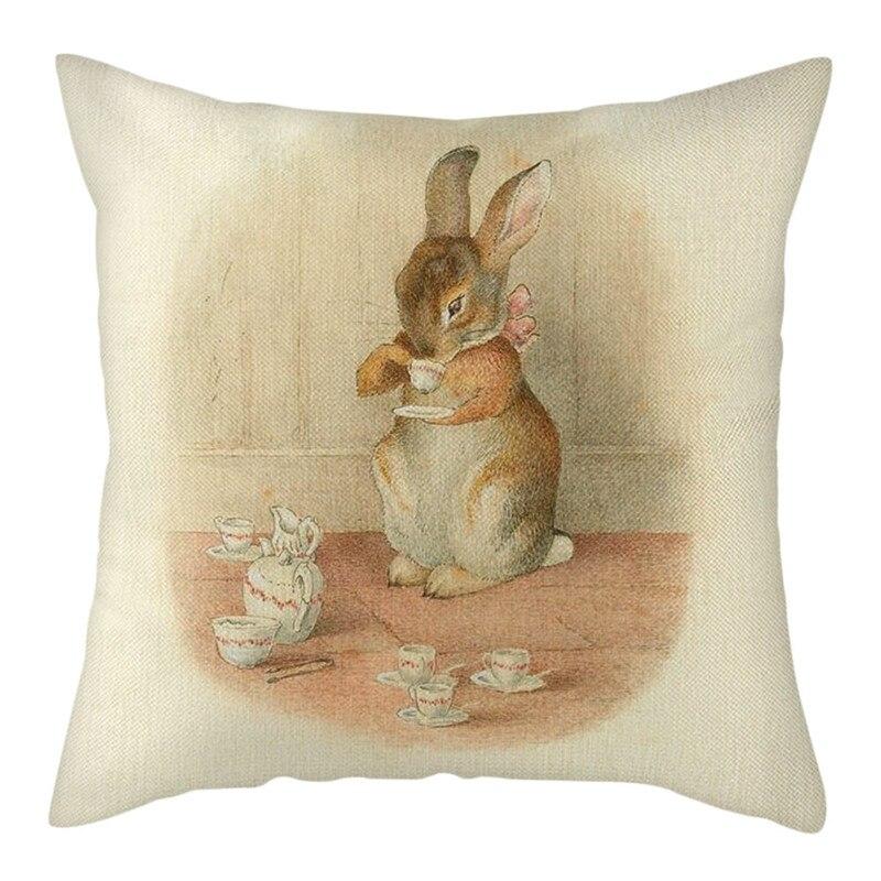 45X45Cm Rabbit Photo Cushion Cover Grey Pattern Pillow Polyester Pillowcase