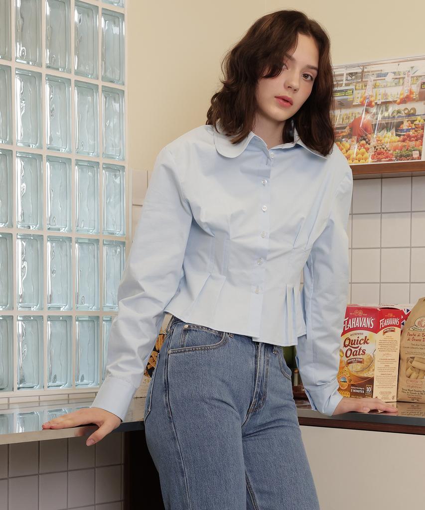 Leobeucham [Flynn Waist Pintuck Shirt_Sky Blue] Flynn Waist Pintuck Shirt_Skyblue