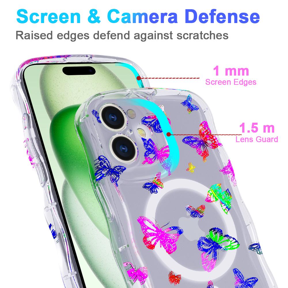 For iPhone 16 Magnetic Case Wave Edge Glitter TPU Phone Back Cover