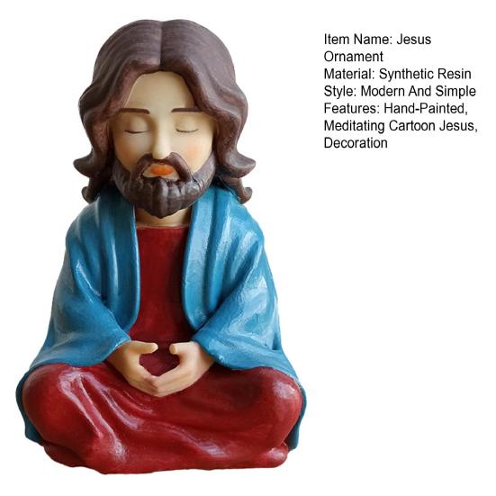 Meditating Cartoon Jesus Figurine Hand-Painted Jesus Statue Sculpture Religious Easter Christmas
