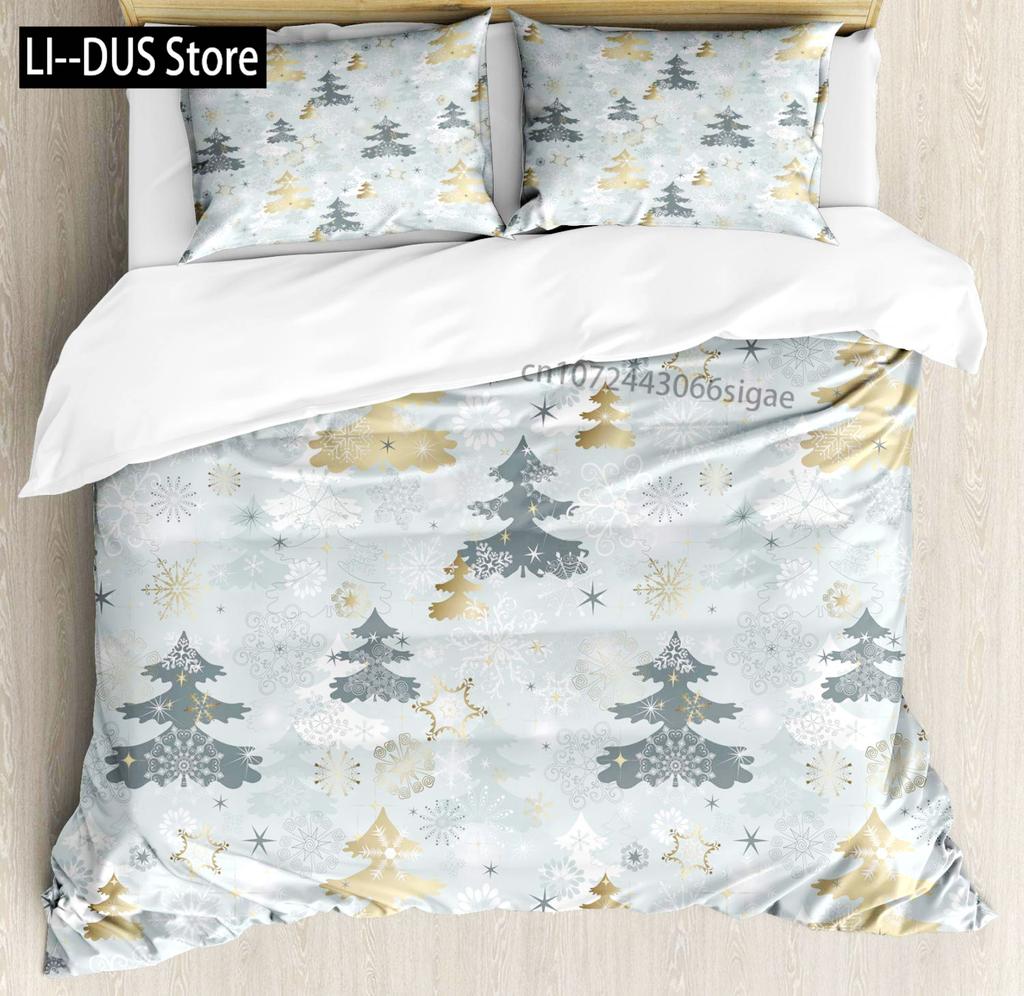 Comforter Snowflake Snow Pattern Winter Decorative 3 Piece Bedding Set With 2 Pillow Shams King Twin Size Bed Collection