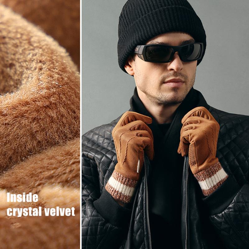 Winter Suede Gloves Outdoor Cycling Windproof Flip-Finger Touch Screen Gloves Men Winter Thickened Driving Gloves For Men Gifts