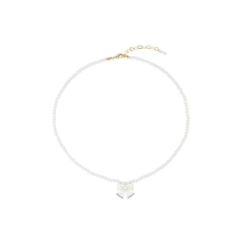 Pearl Bow Necklace Women'S Summer Senior Design Sense Beaded Collarbone Chain Choker Neck Chain With Jewelry