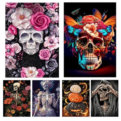 New 2024 DIY 5D Diamond Painted Skull Butterfly Rose Full Round Square Diamond Embroidery Mosaic Cross Embroidery Set