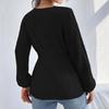 Women's V-Neck Long-Sleeve Ruffle Waist Solid Color Pullover Sweater - European & American Fashion