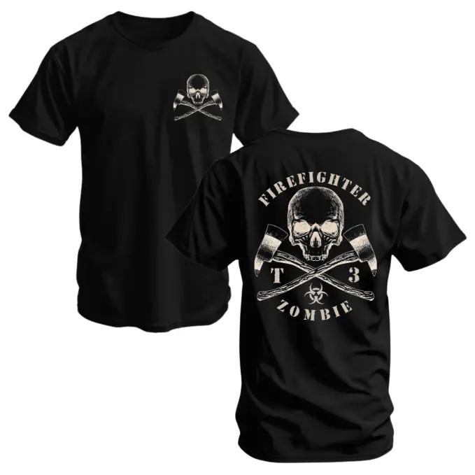 Firefighter Zombie Graphic T-Shirt Casual Cotton Blend Shirt, Inspired Apparel S разноцветный
