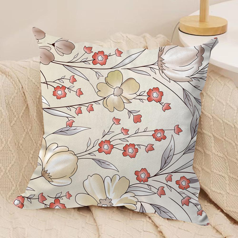 Beautiful Floral Ins Retro Cushion Cover Silky Short Plush Invisible Zipper Dustproof Sofa Pillow Case for Home Decor