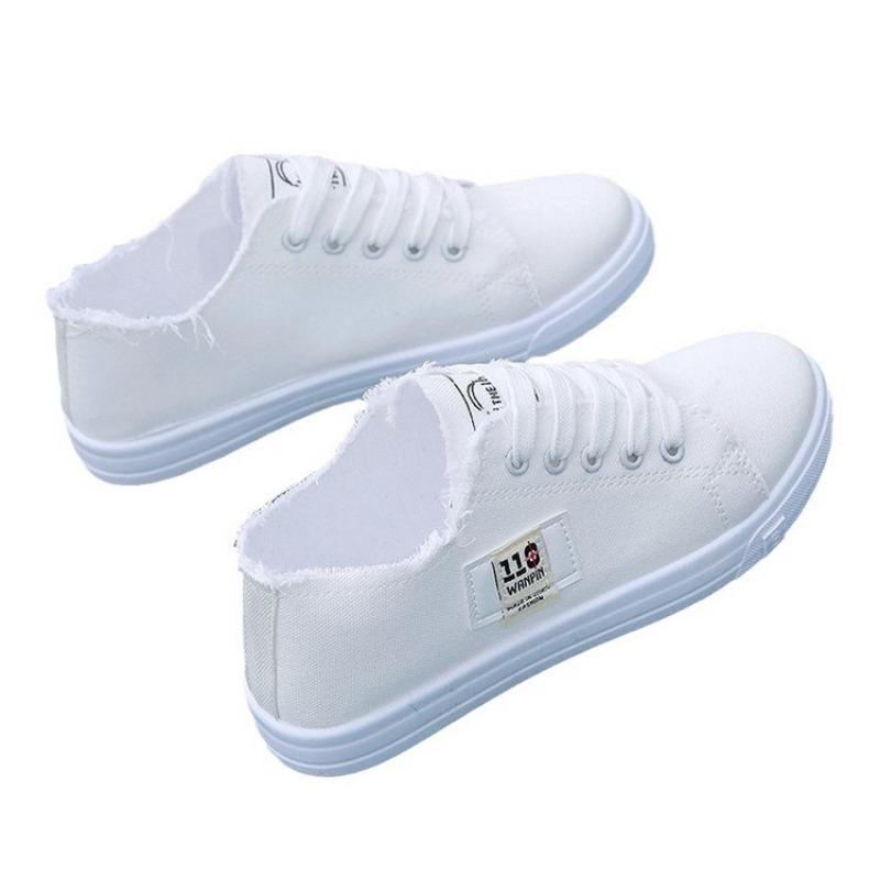 canvas shoes new women's spring little white shoes flat baseplate shoes lazy shoes half a tray