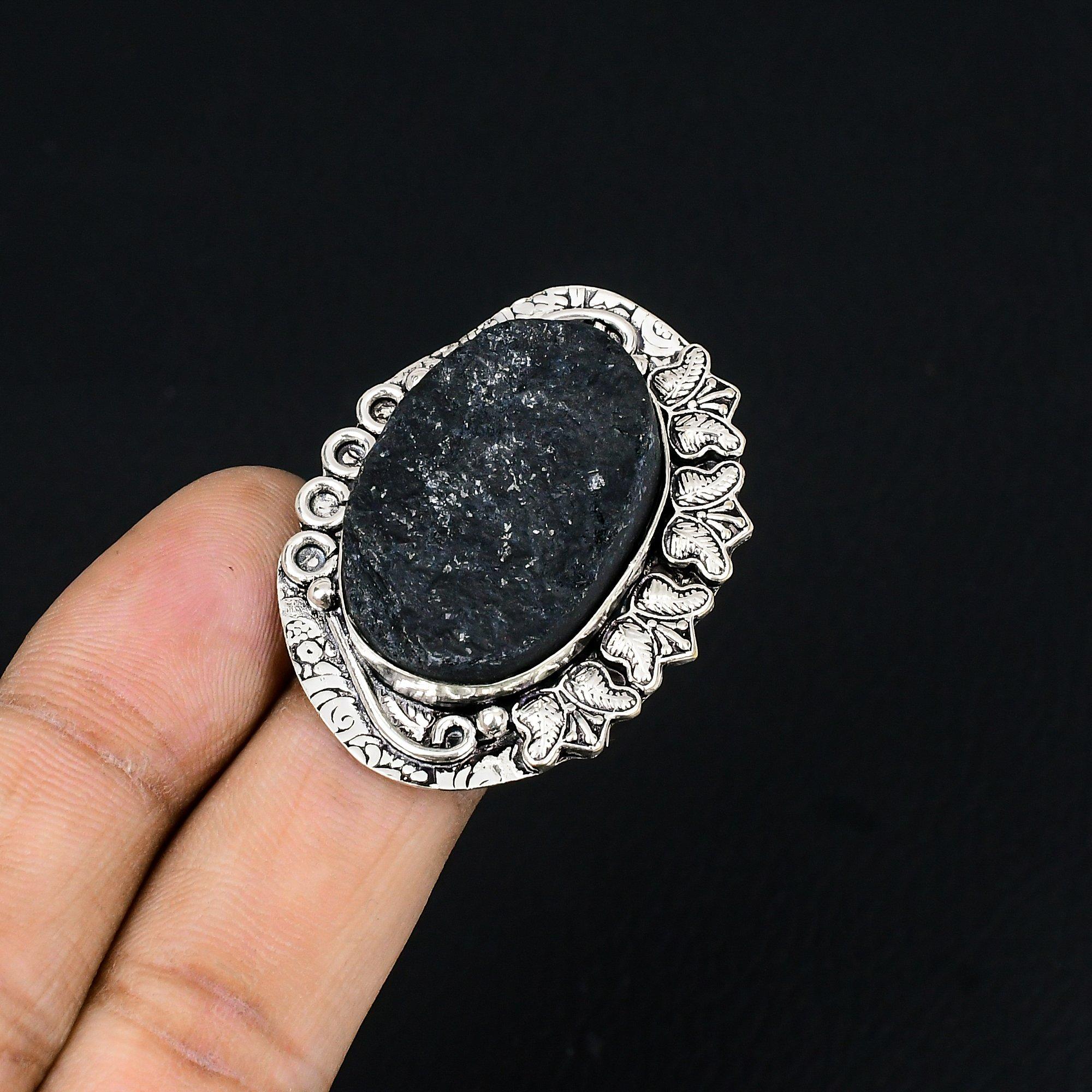 

Gift For Her 925 Silver Natural Black Tourmaline Rough Multi Stone Ring Size 6 6