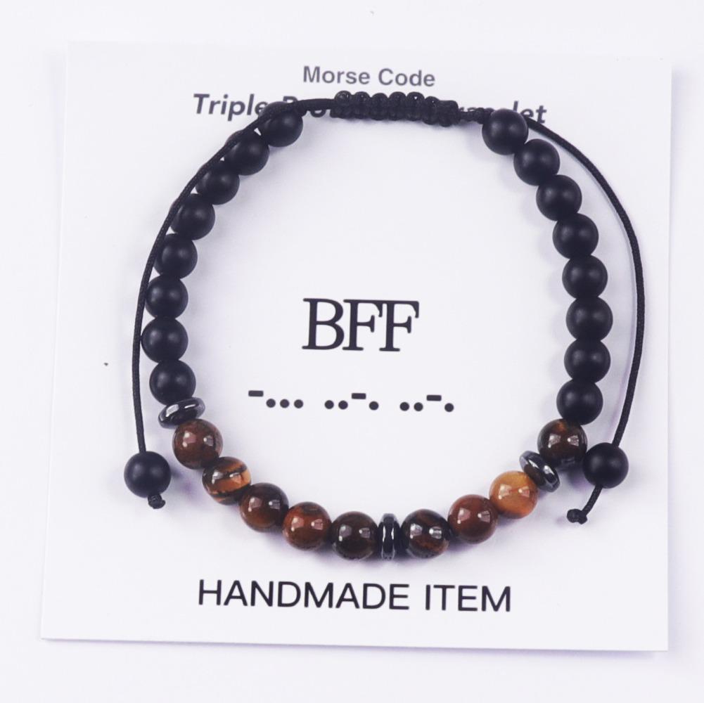 Woven Morse Code Bracelet 6mm Tiger's Eye Stone Black Frosted Code Bracelet Tiger's Eye Stone Morse Code Bracelet