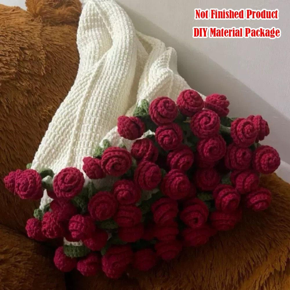 Not Finished Product Rose Bouquet Blankets DIY 110cm Flower Bouquet Blanket Crochet Kit Handmade Crocheted