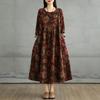 Spring Maxi Floral Dress New Vintage Long Sleeve O Neck Loose Casual Plus Size Women