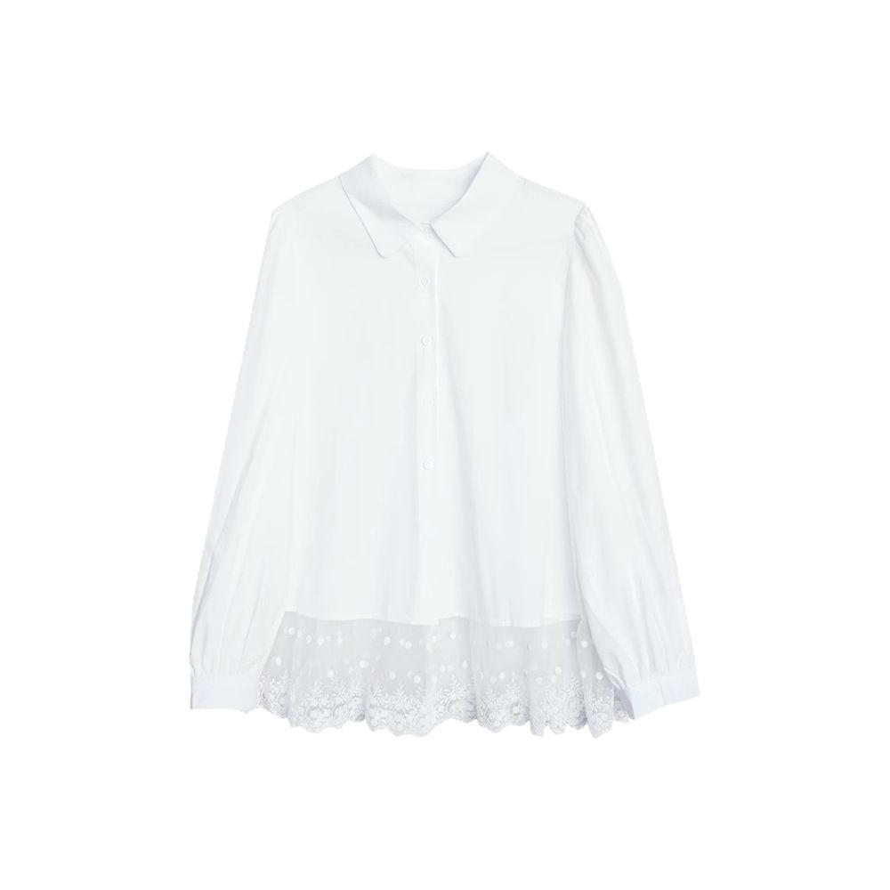 2025 Spring French White Lace Patchwork Shirt - Korean Style Retro Slimming Loose Long-Sleeved Women's Top