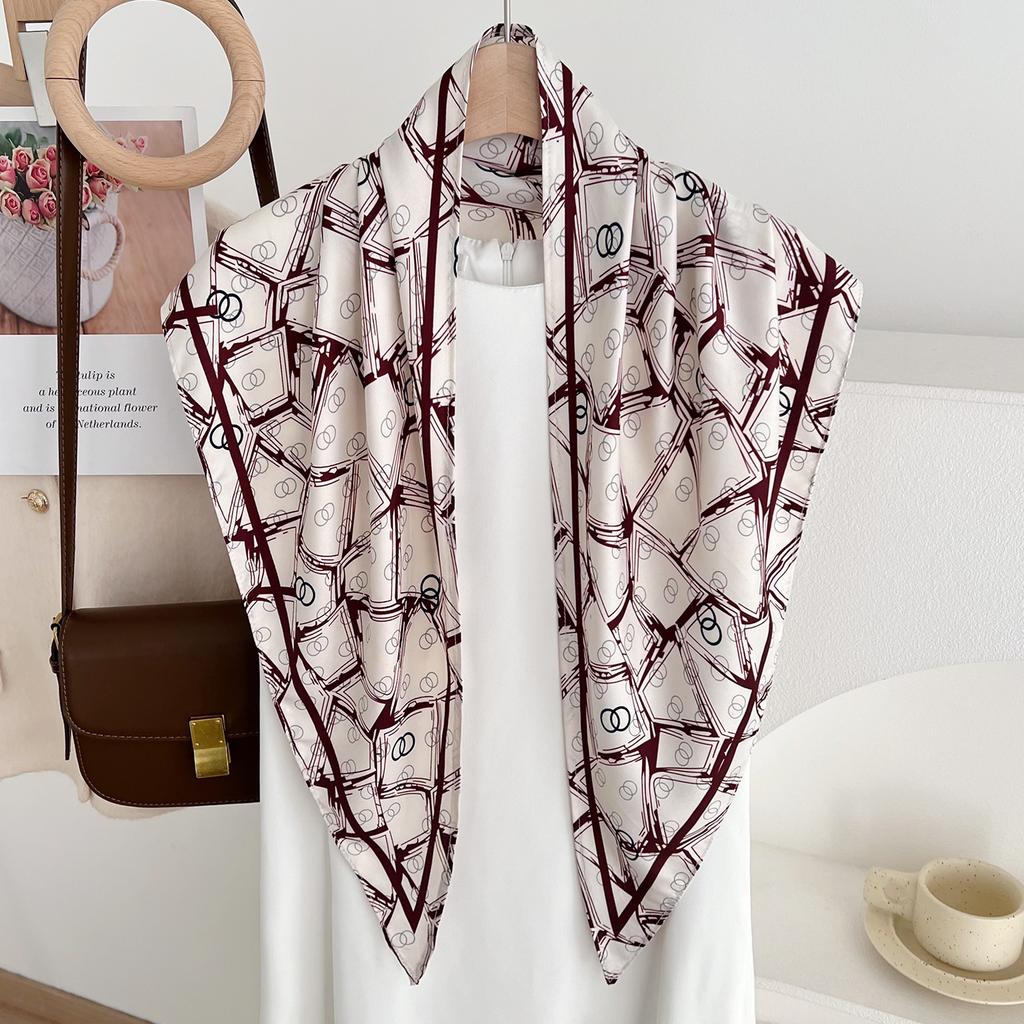 Korean version geometric pattern triangle scarf women's summer versatile decorative small scarf fashionable simple silk scarf shawl belt
