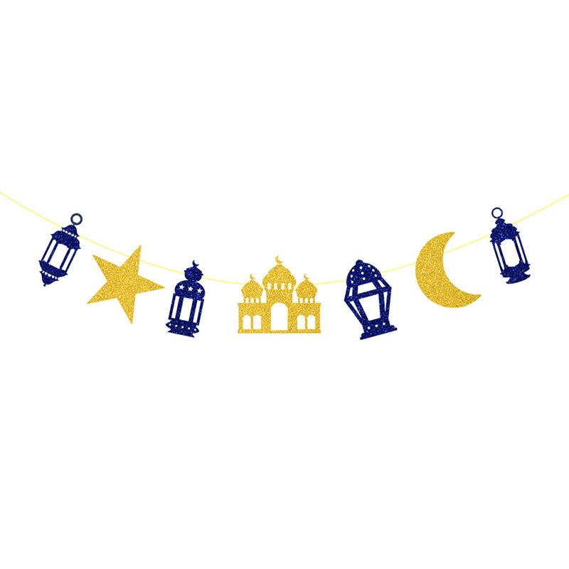 EID Mubarak Banner Glitter Star Moon Letter Paper Bunting Garland Islamic Muslim Party Ramadan Kareem Decorations for Home 2025