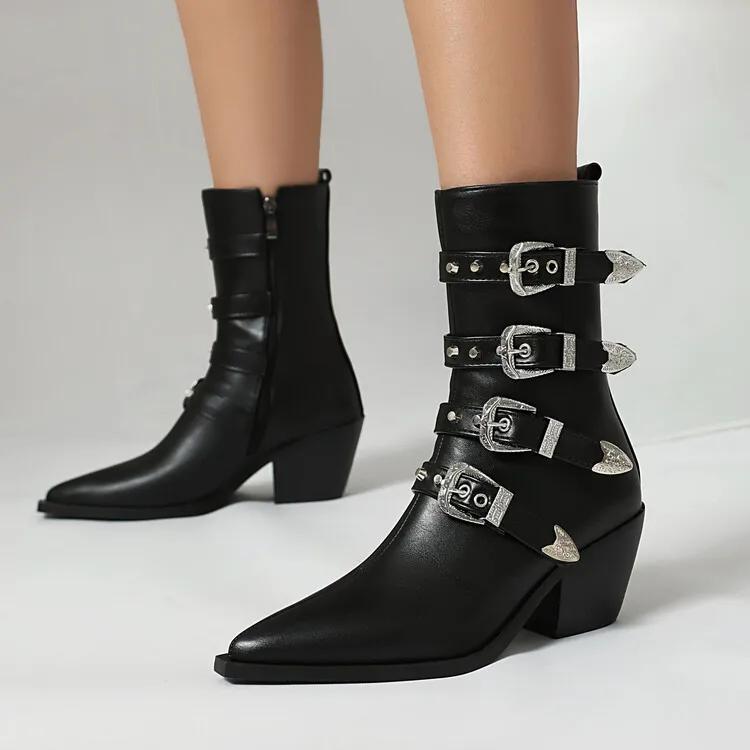 Fashion New Belt Buckle Cross Strap 6.5cm Thick Sole Long Boots Autumn Winter Fashion Short Plush Warm Women Knee High Boots Size 35-46