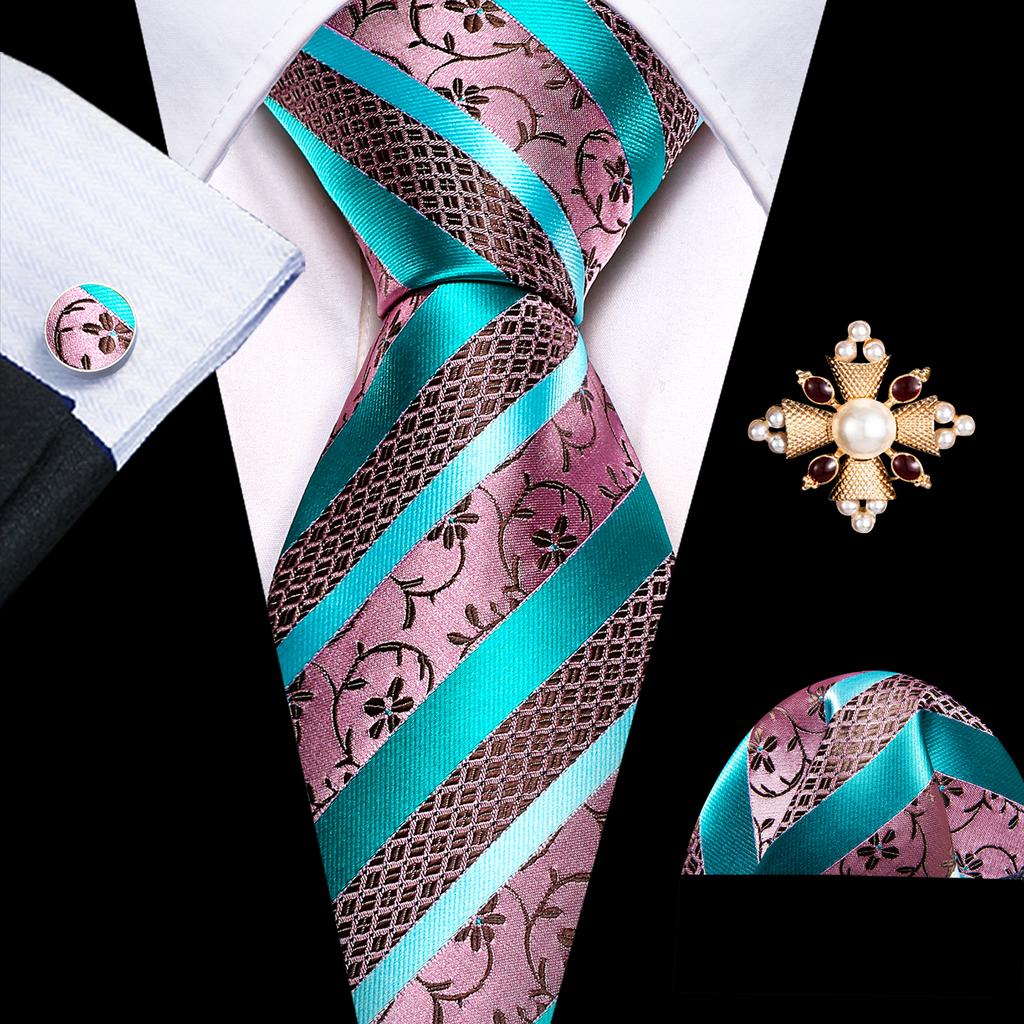 Barry.Wang Pearl sagė su kaklaraiščiu vyrams Paisley gėlių šilko kaklaraištis Hanky rankogalių sąsagų rinkinys
