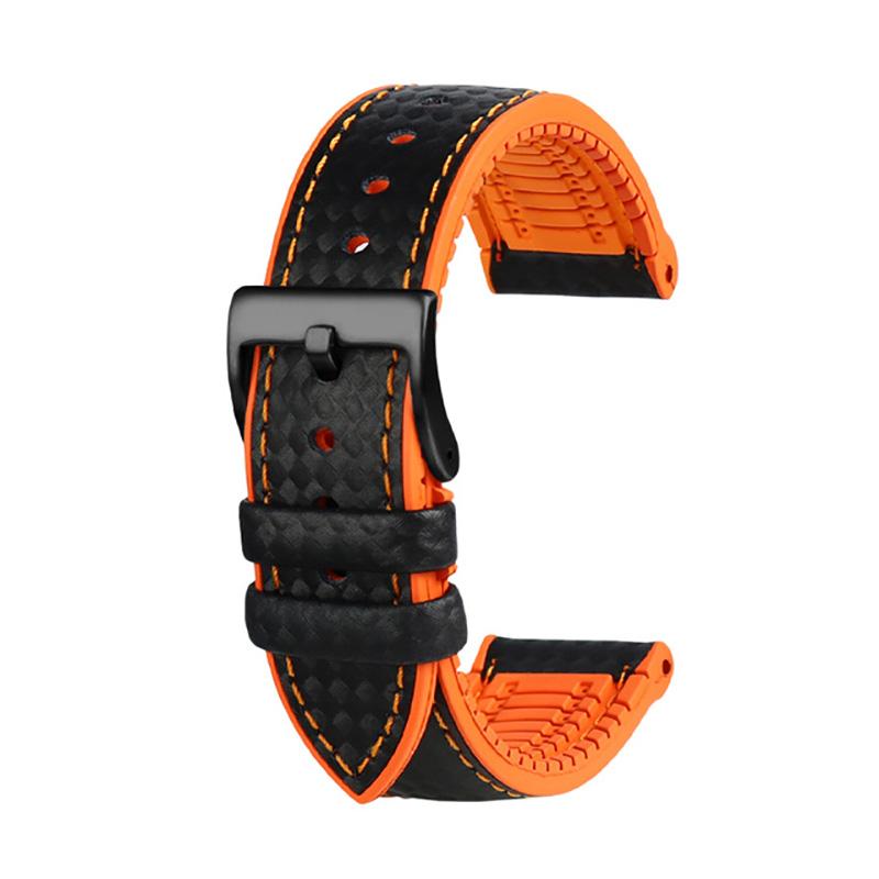 JEDEN 20mm 22mm dla zegarka Fossil Pasek z włókna węglowego i gumy dla Mido T-issot Zapięcie ze stali nierdzewnej Wodoodporny Łańcuszek do zegarka sportowego MN