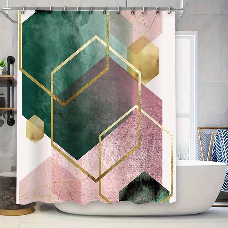 

Geometric Abstract Shower Curtain Modern Art Bathroom Decor Waterproof Fabric Liner Vintage Pattern Backdrop W60H190(CM)-1 Pcs