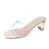 One-word Slippers Women's Summer Outer Wear 2025 Square Head Crystal Thick Heel Transparent Sexy High Heels 832-1 Crystal High Heel