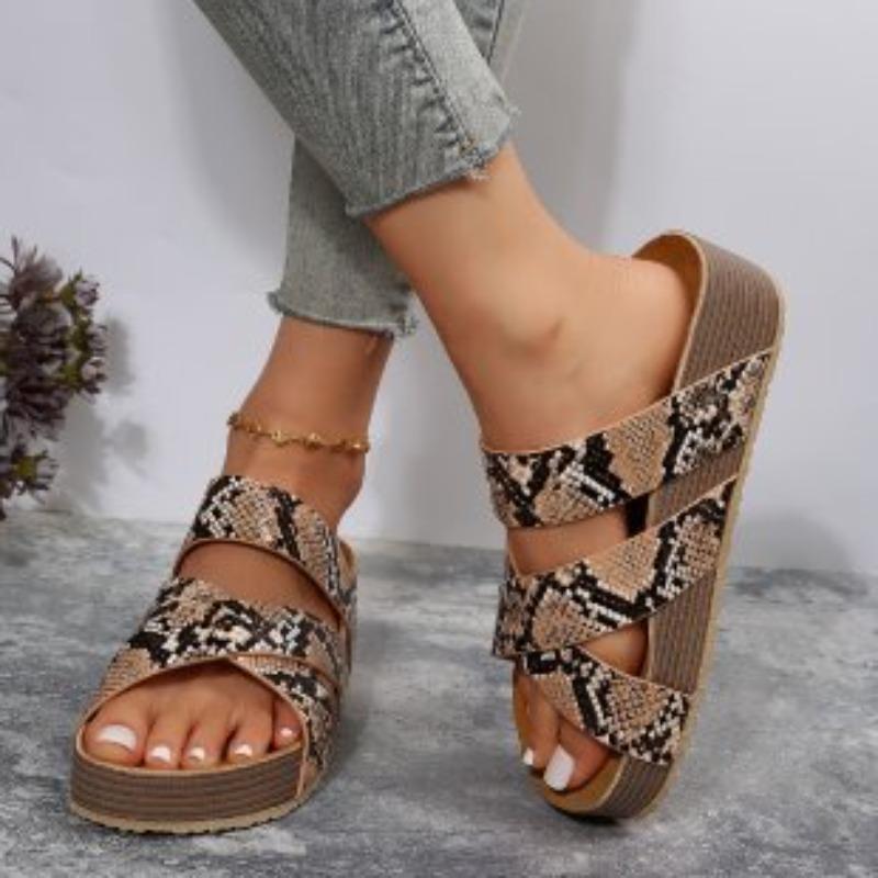

New flat-bottomed thick-soled one-word cross sandals large-size casual sandals 43